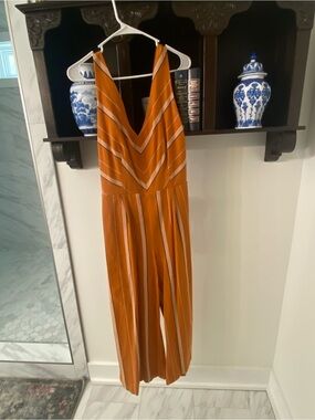 Lucky Brand  Rust Striped V-Neck Wide-Leg Jumpsuit